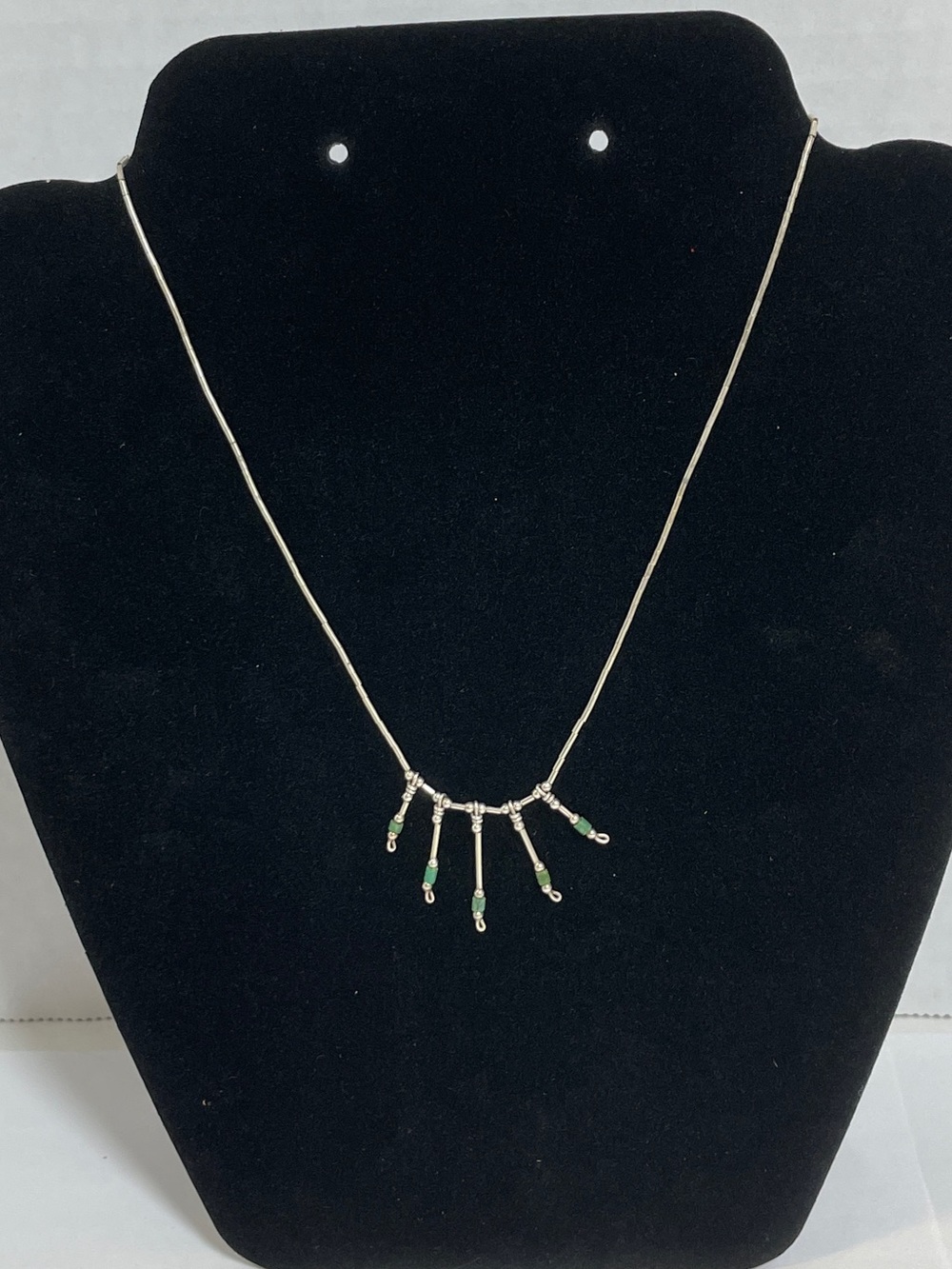 Vintage 925 Liquid Sterling Silver Malachite Necklace Native SW Style Tassels 3g